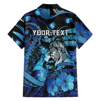 Personalised Maori Romantic Valentine Family Matching Off The Shoulder Long Sleeve Dress and Hawaiian Shirt The Hongi Kiss Blue Galaxy