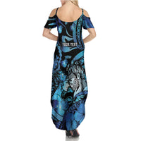 Personalised Maori Romantic Valentine Family Matching Summer Maxi Dress and Hawaiian Shirt The Hongi Kiss Blue Galaxy