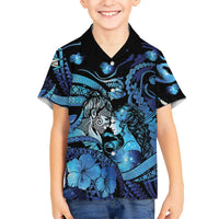 Personalised Maori Romantic Valentine Family Matching Summer Maxi Dress and Hawaiian Shirt The Hongi Kiss Blue Galaxy
