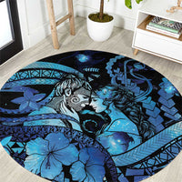 Maori Romantic Valentine Round Carpet The Hongi Kiss Blue Galaxy