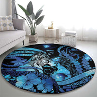 Maori Romantic Valentine Round Carpet The Hongi Kiss Blue Galaxy