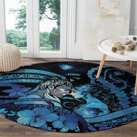 Maori Romantic Valentine Round Carpet The Hongi Kiss Blue Galaxy