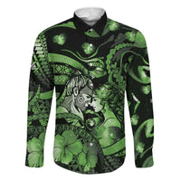 Personalised Maori Romantic Valentine Family Matching Long Sleeve Bodycon Dress and Hawaiian Shirt The Hongi Kiss Green Galaxy DT05 Dad's Shirt - Long Sleeve Green - Polynesian Pride