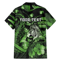 Personalised Maori Romantic Valentine Family Matching Off Shoulder Short Dress and Hawaiian Shirt The Hongi Kiss Green Galaxy DT05 - Polynesian Pride