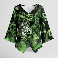 Personalised Maori Romantic Valentine Kimono Sleeve Blouse The Hongi Kiss Green Galaxy