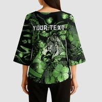 Personalised Maori Romantic Valentine Kimono Sleeve Blouse The Hongi Kiss Green Galaxy