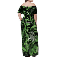 Personalised Maori Romantic Valentine Off Shoulder Maxi Dress The Hongi Kiss Green Galaxy