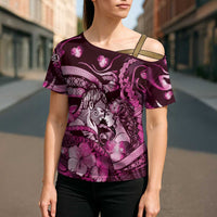 Personalised Maori Romantic Valentine Cross Shoulder Shirt The Hongi Kiss Pink Galaxy