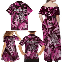 Personalised Maori Romantic Valentine Family Matching Off Shoulder Maxi Dress and Hawaiian Shirt The Hongi Kiss Pink Galaxy