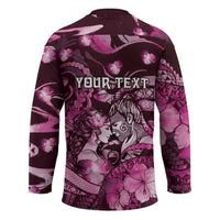 Personalised Maori Romantic Valentine Hockey Jersey The Hongi Kiss Pink Galaxy