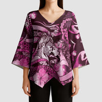 Personalised Maori Romantic Valentine Kimono Sleeve Blouse The Hongi Kiss Pink Galaxy