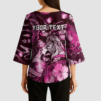 Personalised Maori Romantic Valentine Kimono Sleeve Blouse The Hongi Kiss Pink Galaxy