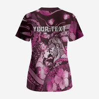 Personalised Maori Romantic Valentine Scrub Top The Hongi Kiss Pink Galaxy