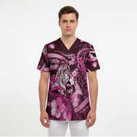 Personalised Maori Romantic Valentine Scrub Top The Hongi Kiss Pink Galaxy