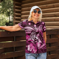 Personalised Maori Romantic Valentine Women Polo Shirt The Hongi Kiss Pink Galaxy