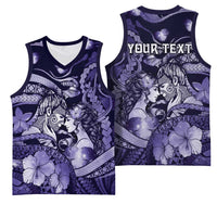 Personalised Maori Romantic Valentine Basketball Jersey The Hongi Kiss Purple Galaxy