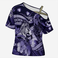 Personalised Maori Romantic Valentine Cross Shoulder Shirt The Hongi Kiss Purple Galaxy