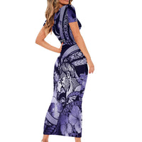 Personalised Maori Romantic Valentine Family Matching Short Sleeve Bodycon Dress and Hawaiian Shirt The Hongi Kiss Purple Galaxy