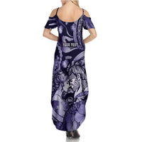 Personalised Maori Romantic Valentine Family Matching Summer Maxi Dress and Hawaiian Shirt The Hongi Kiss Purple Galaxy