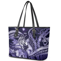 Maori Romantic Valentine Leather Tote Bag The Hongi Kiss Purple Galaxy