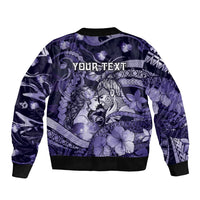 Personalised Maori Romantic Valentine Sleeve Zip Bomber Jacket The Hongi Kiss Purple Galaxy DT05 - Polynesian Pride