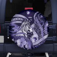 Maori Romantic Valentine Spare Tire Cover The Hongi Kiss Purple Galaxy