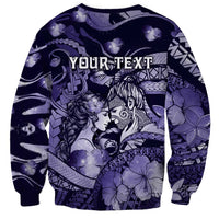 Personalised Maori Romantic Valentine Sweatshirt The Hongi Kiss Purple Galaxy