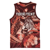 Personalised Maori Romantic Valentine Basketball Jersey The Hongi Kiss Red Galaxy