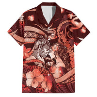 Personalised Maori Romantic Valentine Family Matching Mermaid Dress and Hawaiian Shirt The Hongi Kiss Red Galaxy