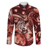 Personalised Maori Romantic Valentine Family Matching Mermaid Dress and Hawaiian Shirt The Hongi Kiss Red Galaxy