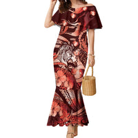 Personalised Maori Romantic Valentine Family Matching Mermaid Dress and Hawaiian Shirt The Hongi Kiss Red Galaxy