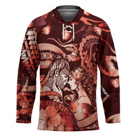 Personalised Maori Romantic Valentine Hockey Jersey The Hongi Kiss Red Galaxy