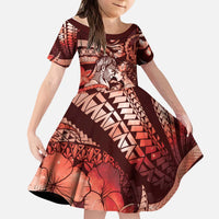 Personalised Maori Romantic Valentine Kid Short Sleeve Dress The Hongi Kiss Red Galaxy
