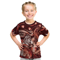 Personalised Maori Romantic Valentine Kid T Shirt The Hongi Kiss Red Galaxy
