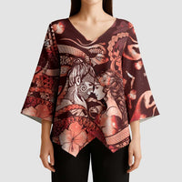 Personalised Maori Romantic Valentine Kimono Sleeve Blouse The Hongi Kiss Red Galaxy DT05 - Polynesian Pride