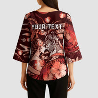 Personalised Maori Romantic Valentine Kimono Sleeve Blouse The Hongi Kiss Red Galaxy DT05 - Polynesian Pride