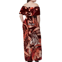 Personalised Maori Romantic Valentine Off Shoulder Maxi Dress The Hongi Kiss Red Galaxy