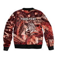 Personalised Maori Romantic Valentine Sleeve Zip Bomber Jacket The Hongi Kiss Red Galaxy DT05 - Polynesian Pride