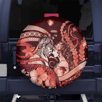 Maori Romantic Valentine Spare Tire Cover The Hongi Kiss Red Galaxy