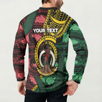 Personalised Vanuatu Independence Day Button Sweatshirt Boar Tusk Warrior Tribal Floral Patterns