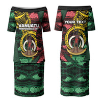 Personalised Vanuatu Independence Day Couples Matching Puletasi and Long Sleeve Button Shirt Boar Tusk Warrior Tribal Floral Patterns DT05 - Polynesian Pride