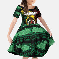 Personalised Vanuatu Independence Day Family Matching Off Shoulder Short Dress and Hawaiian Shirt Boar Tusk Warrior Tribal Floral Patterns