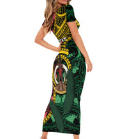 Personalised Vanuatu Independence Day Family Matching Short Sleeve Bodycon Dress and Hawaiian Shirt Boar Tusk Warrior Tribal Floral Patterns
