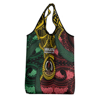 Vanuatu Independence Day Grocery Bag Boar Tusk Warrior Tribal Floral Patterns