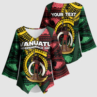 Personalised Vanuatu Independence Day Kimono Sleeve Blouse Boar Tusk Warrior Tribal Floral Patterns