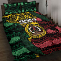 Vanuatu Independence Day Quilt Bed Set Boar Tusk Warrior Tribal Floral Patterns