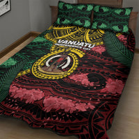 Vanuatu Independence Day Quilt Bed Set Boar Tusk Warrior Tribal Floral Patterns