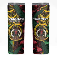 Personalised Vanuatu Independence Day Skinny Tumbler Boar Tusk Warrior Tribal Floral Patterns