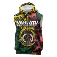 Personalised Vanuatu Independence Day Sleeveless Zip Hoodie Boar Tusk Warrior Tribal Floral Patterns