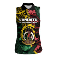 Personalised Vanuatu Independence Day Women Sleeveless Polo Shirt Boar Tusk Warrior Tribal Floral Patterns
